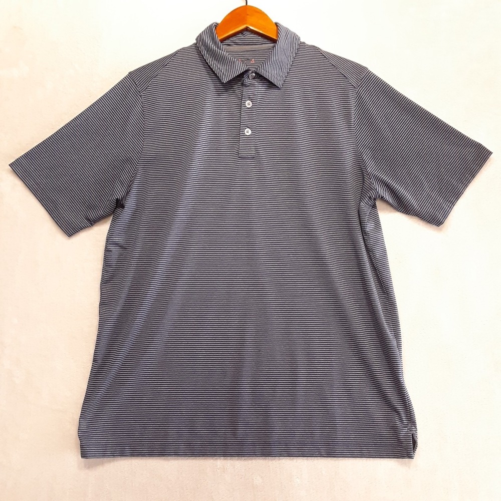 Johnston Murphy Mens XC4 Performance Polo Medium Blue Gray Striped